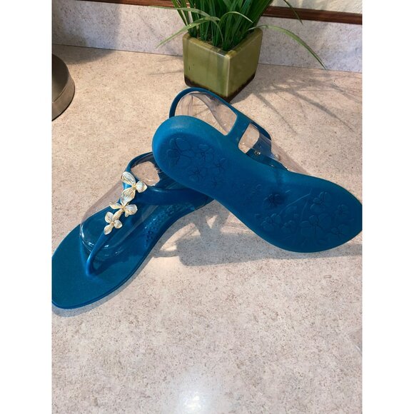 New Oka.B Ladies Slingback Sandals Teal with Gold Accents Size 10 - Picture 5 of 5